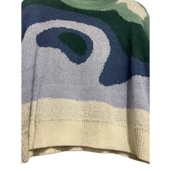 Shein Womens Abstract Pattern Sweater Size S US 4 Green Blue Beige - Picture 3 of 5